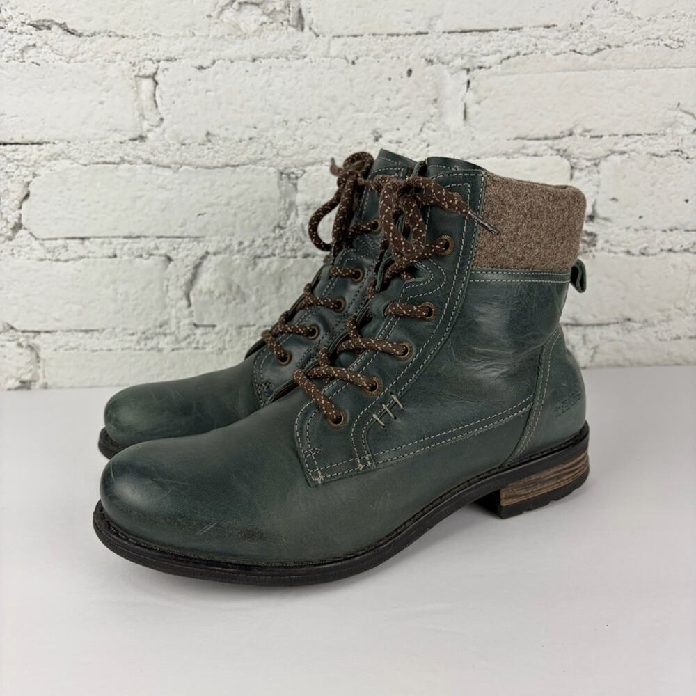 TAOS Cutie Teal Blue Leather Laced Ankle Moto Boots 38